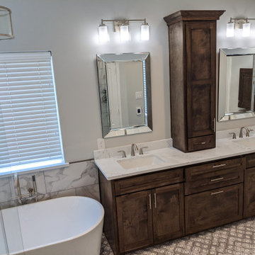 Marble and espresso bathroom