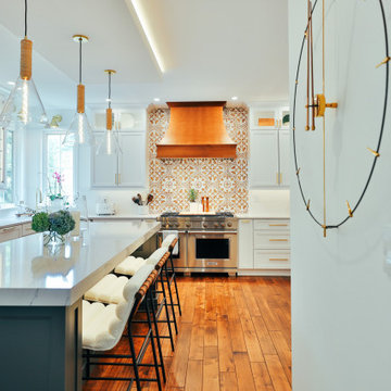 Farmhouse Kitchen with Statement-Making Marble Island
