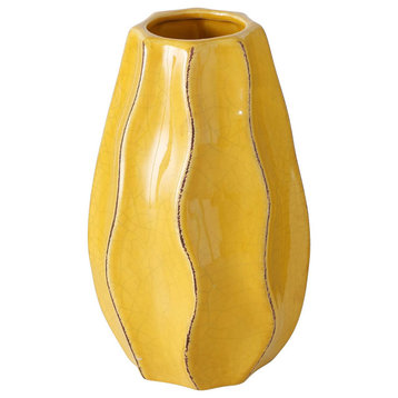 Yellow Stoneware Vase, 7"