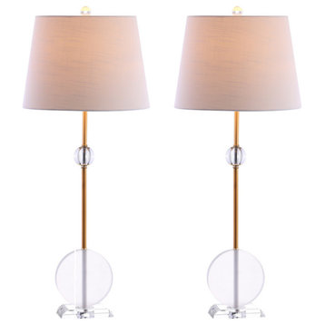 Spencer 34" Crystal and Metal Table Lamp, Brass, Set of 2