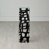 Metal Strips Open Modern Pedestal Table Square Tempered Glass Top Abstract, Blackened Iron