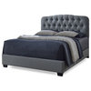 Romeo Contemporary Espresso Button-Tufted Upholstered Bed, King Gray
