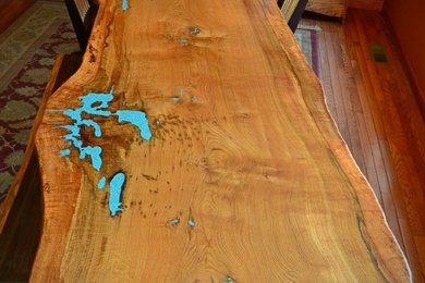 Natural Edge Slab White Oak Dining Table With Turquoise lnlay