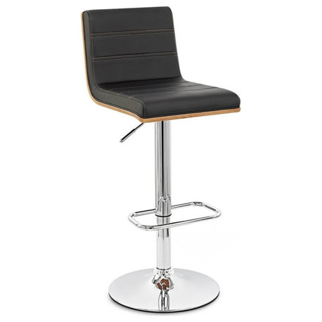 Hawthorne Collections 32" Modern Faux Leather Adjustable Bar Stool in Black