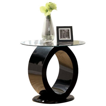 Furniture of America Mason Contemporary Glass Top End Table in Glossy Black