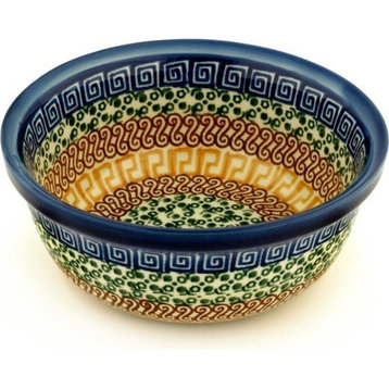 Polish Pottery 6" Stoneware Bowl Hand-Decorated Design