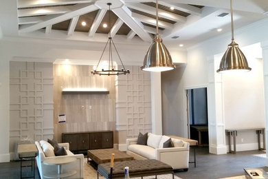 Inspiration for a mid-sized contemporary open concept dark wood floor living room remodel in Miami with white walls and no fireplace