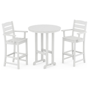 POLYWOOD Lakeside 3-Piece Round Farmhouse Bar Arm Chair Set, White