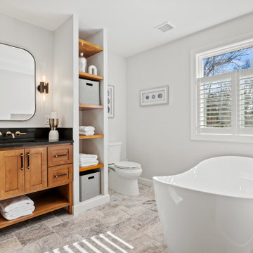 Warm and Bright Bathroom with Freestanding Tub