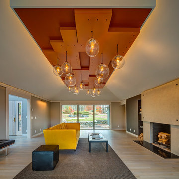 Living Room Coffered Ceiling Concealed Media Center