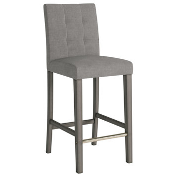 CorLiving Leila Fabric Bar Height Barstool with Gray Solid Wood Legs, Silver Gray