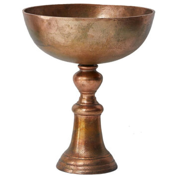 Serene Spaces Living Tall Vintage Copper Pedestal Bowl, 14" Tall and 12" Dia