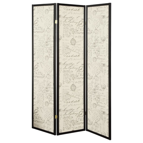 3 Panel Screen, French Script and Black