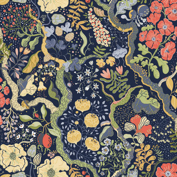 Ann Blue Floral Vines Wallpaper, Bolt