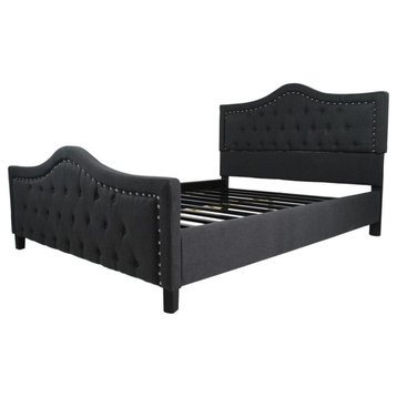 GDF Studio Mason Fully-Upholstered Queen-Sized Bed Frame, Dark Gray/Dark Brown