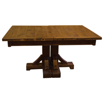 Barnwood Style Timber Peg Pedestal Extension Table, Early American, 2-Leaf 42" X 84"