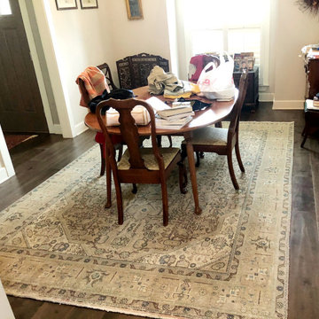 Dining Room Design charmed with Vintage, Persian, Tabriz Overdyed Rug!
