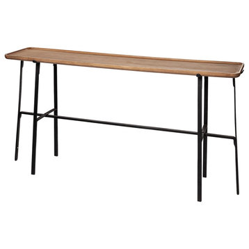 Helios II Medium Brown Solid Wood Top w/Black Iron Base Console Table