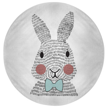 Bow-tie Bunny Easter Chenille Rug, Wave Top Blue, 5' Round