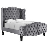 Violette Queen Tufted Wingback Performance Velvet Platform Bed, Gray