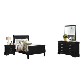 Glory Furniture Louis Phillipe Black Full Trundle 4pc Bedroom Set With Two  Drawer Nightstand