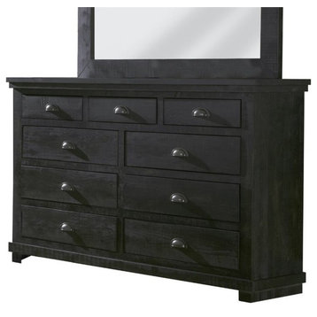 Progressive Furniture Willow 9 Drawer Wood Dresser in Distressed Black