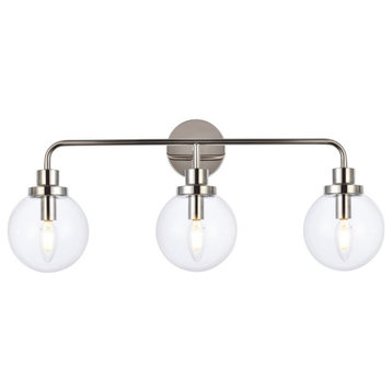 Hanson 3 Lights Bath Sconce, Polished Nickel With Clear Shade