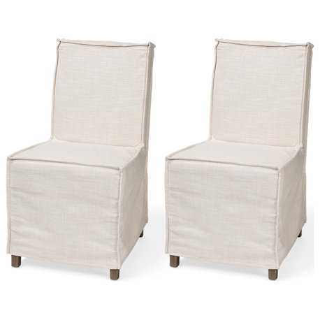 Elbert I Fabric Slipcover, Brown Wooden Base Dining Chair, Set of 2, Brown