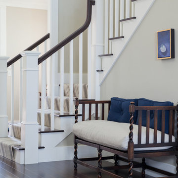 Jacobean settee; foyer and staircase.