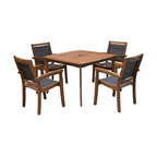 5-Piece Eucalyptus Dining Set with Sling Stacking Chairs