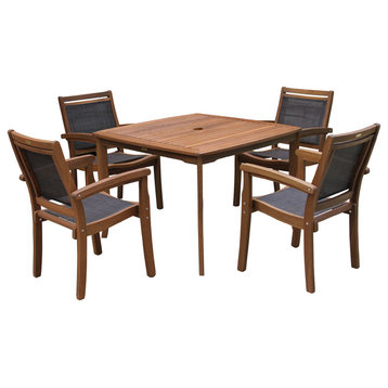 5-Piece Eucalyptus Dining Set with Sling Stacking Chairs