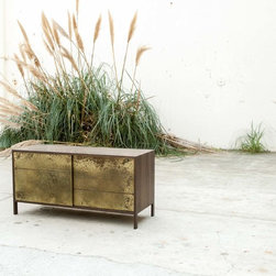 Walnut Credenza with Patinated Brass Doors - Accent Chests And Cabinets