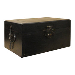 Chinese Dark Brown Wood Rectangular Storage Jewelry Box Chest - Decorative Boxes