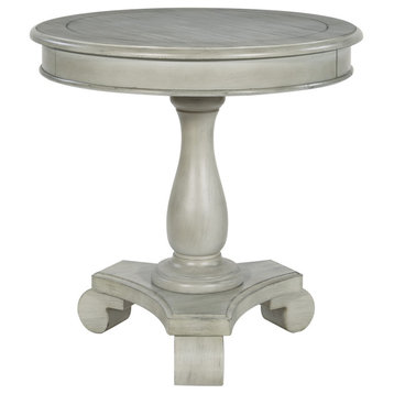 Avalon Hand Painted Round Accent Table, Antique Gray Stone