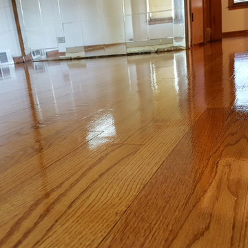 2 and 1/4 red oak refinished , golden oak stain from minwax and 2 coats of satin