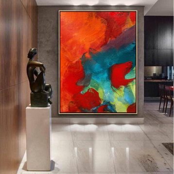 60x72 Original Large Red Orange Abstract FrameArt Modern Painting MADE TO ORDER