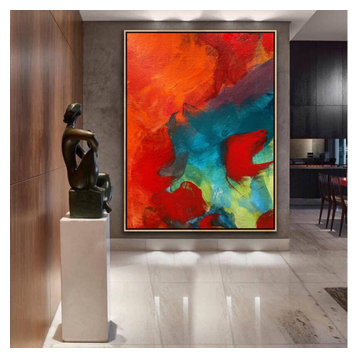 60x72 Original Large Red Orange Abstract FrameArt Modern Painting MADE TO ORDER