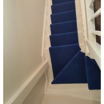 Installing Blue Carpet to Stairs