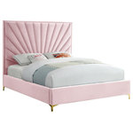Meridian Furniture - Eclipse Velvet Bed, Pink, Full - Turn up the wow factor in your bedroom with this Eclipse Full Bed from Meridian Furniture. Stunning velvet upholstery in a posh pink color brings rich elegance and style to your space. A fan-like shell pattern on the headboard is achieved with channel tufting, which keeps the padded headboard plump and full, so it supports your back while you sit up in bed, binging on your favorite shows. Metal legs finish off this bed's luxe look, giving it a modish slant.