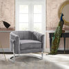 Kamila Accent Chair, Gray Velvet and Brushed Stainless Steel Finish