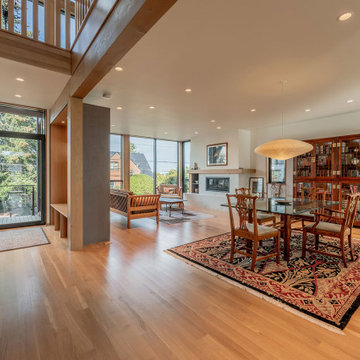 West Seattle Open-Concept Dining & Living Room with Modern Fireplace & Sound Vie