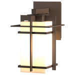 Hubbardton Forge - Tourou Downlight Outdoor Sconce, Coastal Bronze Finish, Opal Glass - Although the design is in honor of traditional Japanese stone lanterns, our Tourou Outdoor Sconce is much easier to mount on the outside of your home or business. Metals bands crisscross and hug the square glass tube for design flare.