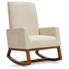 Costway Contemporary Wood and Fabric Upholstered Rocking Chair in Beige