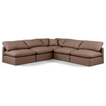 Meridian Furniture - Indulge Upholstered Modular L-Shaped Sectional, Brown, 5-Piece: 4 Armless Chair, 1 Corner Chair, Fiber Stuffed Vegan Leather - Experience ultimate comfort and style with our brown vegan leather Indulge Sectional. The luxurious vegan leather will elevate the aesthetic of any room. This sofa provides ample space for you to relax while its modular build offers the option of unlimited configurations. Whether you're looking to add a stylish element to your living room or a comfortable seating option to your bedroom, this sofa is the perfect choice.
