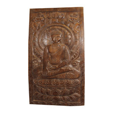 Mogul Interior - Consigned Antique Buda Wall Art Home Decoration Barn Door Panel Meditating - Wall Accents