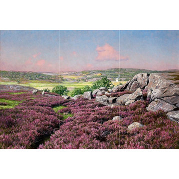 Tile Mural Kitchen Backsplash Landscape Hills Flowers Sheep, Marble