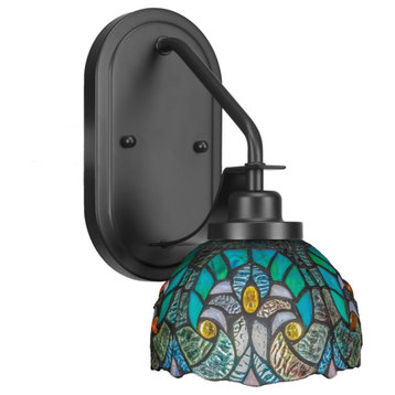 Odyssey 1 Light Wall Sconce In Matte Black Finish With 7" Turquoise Cypress