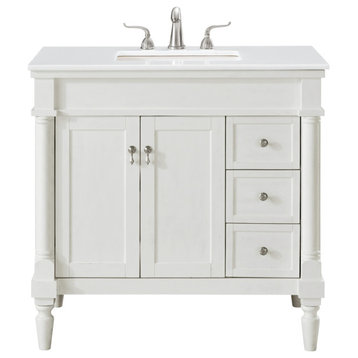 Elegant 36" Single Bathroom Vanity in Antique White