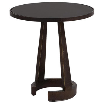 Contemporary Minimalist Round Bronze Accent Table 19" Hammered Black Marble C