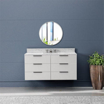 RoomAndLoft Soho 48" Wood Bathroom Vanity in White - Carrara Marble & 1 Basin